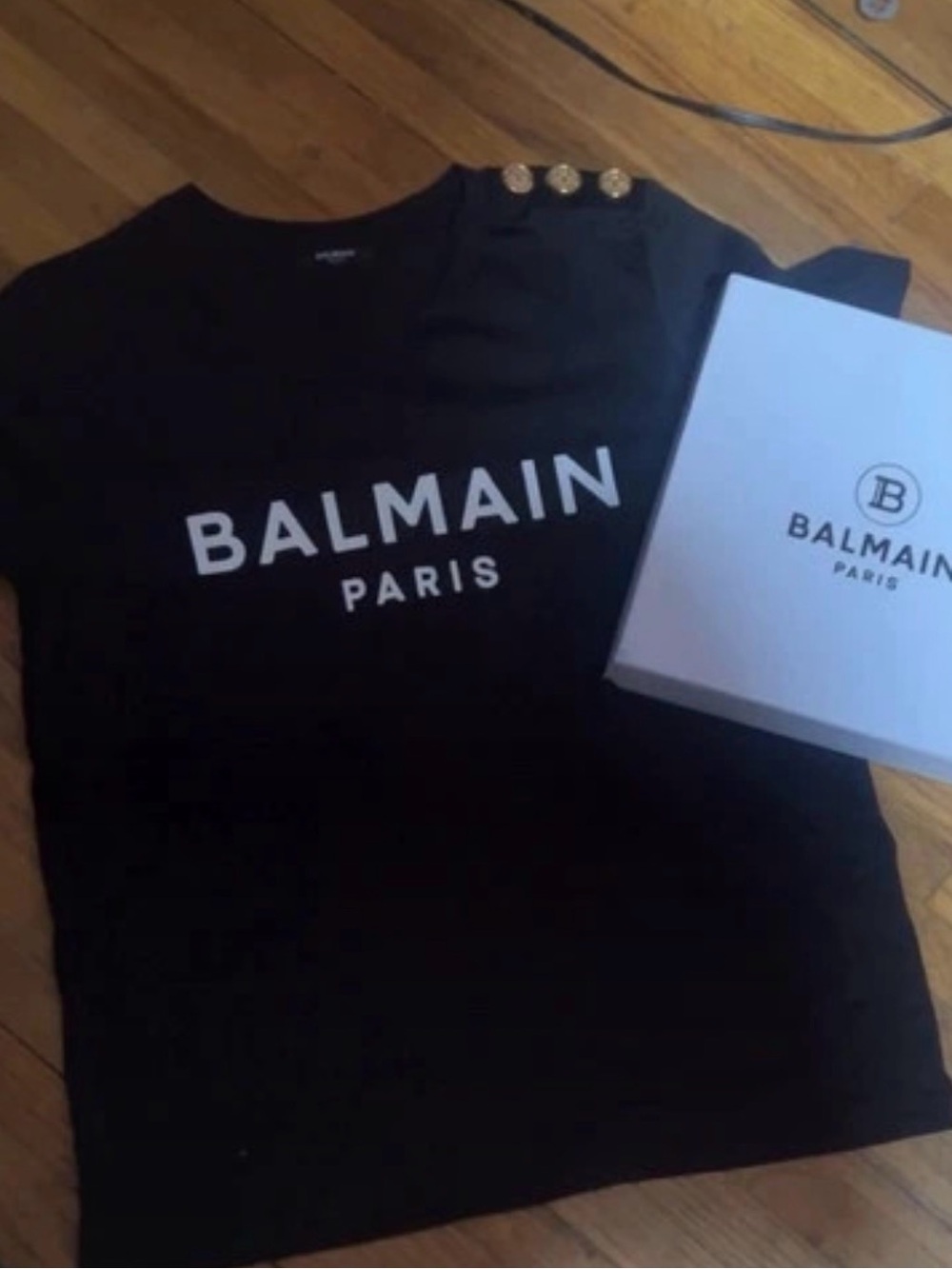 Authentic Balmain Black Logo Button-Shoulder Women's Tee
